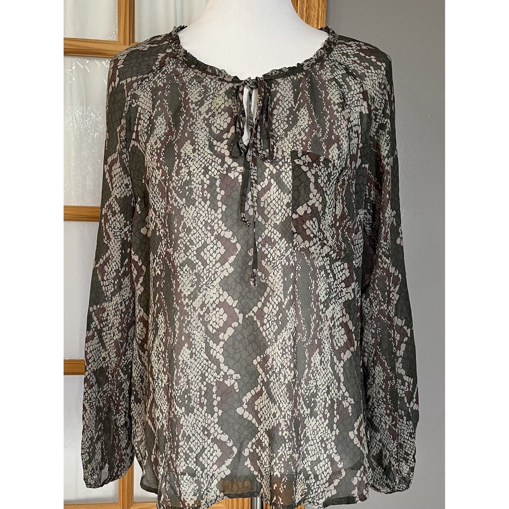 Ella Moss Anthropologie Silk Blouse Women's Sz M Sheer Python Print Boho Safari